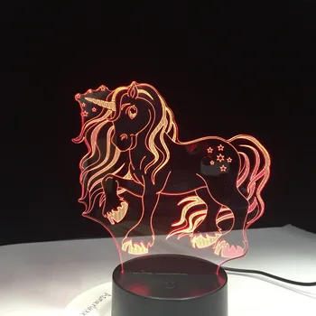 7 Barevné USB Roztomilý Jednorožec 3D Iluze Lampa Domácnosti, Ložnice, Kanceláře LED Stolní Lampa Dítě Noční Světla Vánoční Dárky 3D-1236