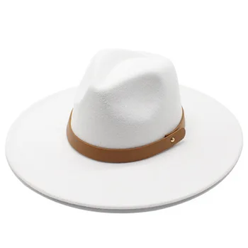 9,5 cm velký okraj fedora klobouk ženy muži béžová bílá zimní podzim plstěné klobouky pro ženy klasické pás formální svatební klobouky dámské klobouky