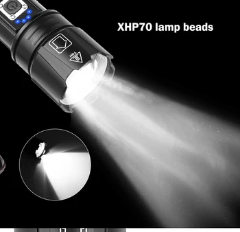 90000LM Výkonné Led Svítilna XHP90 svítilna USB nabíjecí Zoom led svítilna lanter 2*26650 baterie Pro Kempování, jízda na kole Lampa