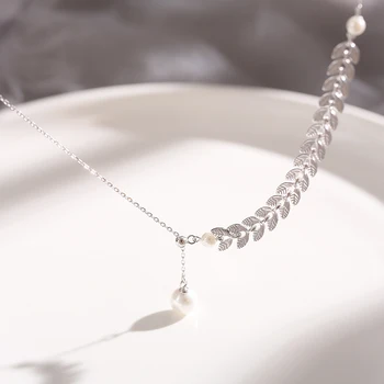 ANENJERY 925 Sterling Silver Elegantní Nastavitelný Dlouhý Střapec Pšenice Náhrdelník Pro Ženy Perlový náhrdelník collares S-N471