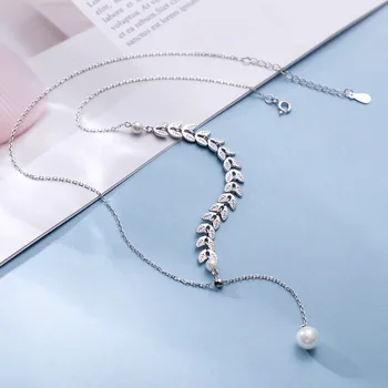ANENJERY 925 Sterling Silver Elegantní Nastavitelný Dlouhý Střapec Pšenice Náhrdelník Pro Ženy Perlový náhrdelník collares S-N471