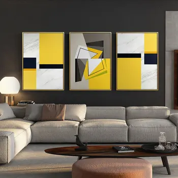 Abstraktní Žluté Bílé Malířské Plátno Geometrické Plakáty A Tisk Wall Art Obrázky Pro Obývací Pokoj Ložnice Nordic Home Decor