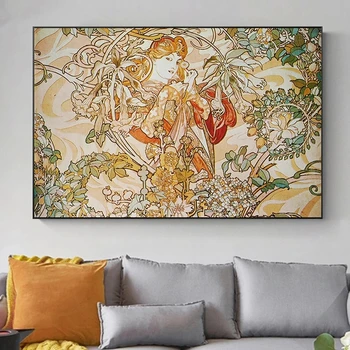 Alfons Mucha Vintage Krásu Umění Zdi Plakáty a Tisky Květina Žena, Nástěnné Malby, Umění Cuadros Obrázky pro Domácí Dekor