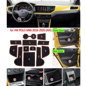 Anti-slip Dveře Auta Gumové Cup Polštář Červená Brána Hrací Podložka pro VW POLO MK6 2018~2020 Interiérové Dveře Mat Příslušenství 2018 2019 2020