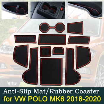 Anti-slip Dveře Auta Gumové Cup Polštář Červená Brána Hrací Podložka pro VW POLO MK6 2018~2020 Interiérové Dveře Mat Příslušenství 2018 2019 2020