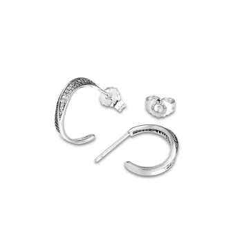 Autentické 925 Sterling Silver Clear CZ Elegantní Vlny Hoop Náušnice pro Ženy Stříbrná Ucho prsten Módní Šperky Pendientes