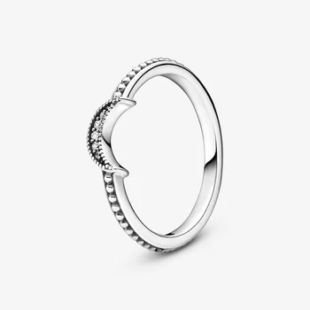 Autentické 925 Sterling Silver Šumivé Půlměsíc Korálky Prsten CZ Prsteny pro Ženy Zásnubní Šperky Výročí