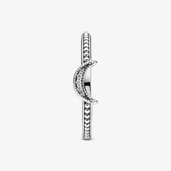 Autentické 925 Sterling Silver Šumivé Půlměsíc Korálky Prsten CZ Prsteny pro Ženy Zásnubní Šperky Výročí