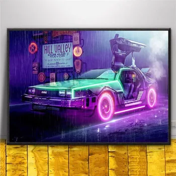 Auto DeLorean DMC Zpátky do Budoucnosti Filmový Plakát Motivační Plakát Wall Art Malířské Plátno pro Místnosti Domova Nerámováno