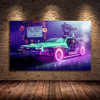 Auto DeLorean DMC Zpátky do Budoucnosti Filmový Plakát Motivační Plakát Wall Art Malířské Plátno pro Místnosti Domova Nerámováno