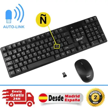 BEISK Balení klávesnice plus španělské bezdrátová myš, mechanické citlivosti pro PC, Mac, Windows, atd., Černé