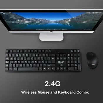 BEISK Balení klávesnice plus španělské bezdrátová myš, mechanické citlivosti pro PC, Mac, Windows, atd., Černé