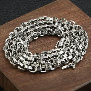 BOCAI Nové pevné S925 stříbrné vintage šest-postava mantra náhrdelník pro muže silná osobnost Muže náhrdelník řetěz Buddhistické šperky