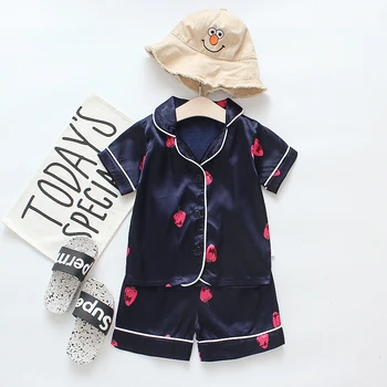 Baby Děti Chlapci Dívky Strawberry Print Oblečení Krátký Rukáv Halenka Topy+Šortky, Oblečení Na Spaní Pyžamo Set
