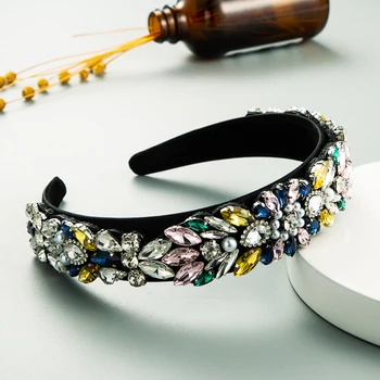 Barokní Multi Barevné Geometrické Crystal Čelenka pro Ženy Luxusní Simulované Pearl Černobílá Žena Svatební Party Vlasové Doplňky
