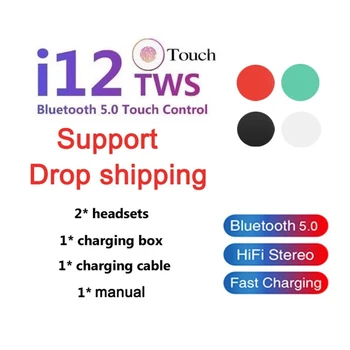 Bezdrátová Bluetooth Sluchátka V5.0 Dotykové ovládání mini sluchátka Super Bass Sluchátka Sluchátka Sportovní přenosné i12 TWS