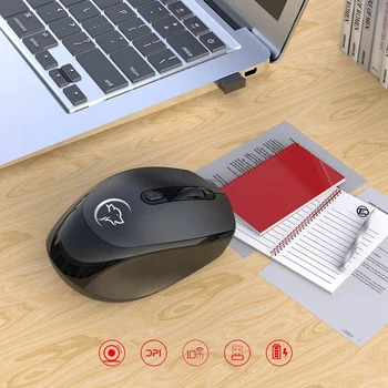 Bezdrátová Myš Ergonomická Myš Optické Myši 2.4 G s USB Přijímačem 1200/1600/2400 DPI pro Notebook PC