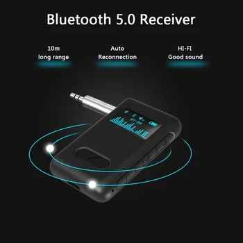 Bluetooth 5.0 Přijímač, LCD Displej, 3,5 mm AUX RCA Stereo Hudby Bezdrátová Auido Adaptér s Mic pro Reproduktor Auto Vysílač