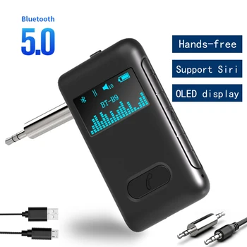Bluetooth 5.0 Přijímač, LCD Displej, 3,5 mm AUX RCA Stereo Hudby Bezdrátová Auido Adaptér s Mic pro Reproduktor Auto Vysílač