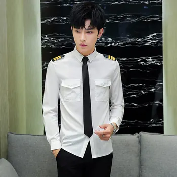 Bílé Pilot Uniformy, Košile Muži 2021 Podzim Dlouhý Rukáv Slim Fit Ležérní Šaty Košile pro Muže Office pracovní Oděvy Oděvy