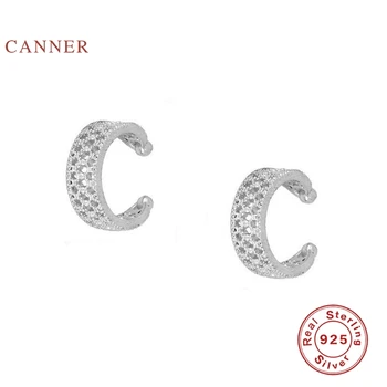 CANNER Retro Vyprázdnění Náušnice Pro Ženy Real 925 Sterling Silver Clip Náušnice Zirkony Korean Jemné Šperky Pendientes