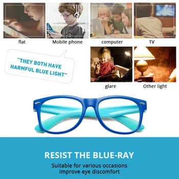 COASION Modré Světlo Blokování Brýle Děti Náměstí Brýle Rám Flexibilní Počítačové Brýle pro Chlapce, Dívky ve Věku 5-12 CA1605
