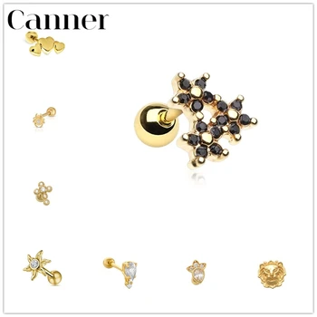 Canner 1ks 925 Sterling Silver Stud Náušnice, CZ, Geometrický Náušnice Pro Ženy Šperky Piercing pendientes Aretes W5