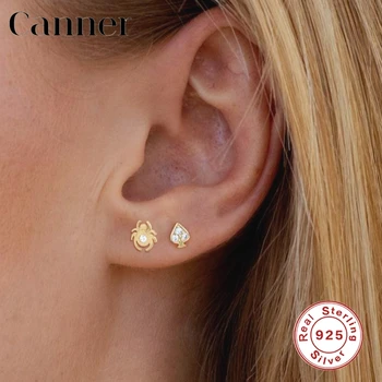 Canner 1ks 925 Sterling Silver Stud Náušnice, CZ, Geometrický Náušnice Pro Ženy Šperky Piercing pendientes Aretes W5