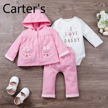 Carter Novorozence Kombinéza Baby Girl Šaty 3-dílný sako + s dlouhým rukávem romper + kalhoty baby oblek podzim Babygrow Oblečení Roupa