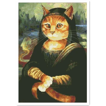 Cat Mona Lisa cross stitch balíček kreslený zvíře 18 karátů 11ct 14ct tkaniny bavlněné nitě vyšívání DIY ruční šití