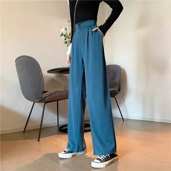 Cool Comfort Ženy Kalhoty S Vysokým Pasem Kalhoty Wide Leg Joggers Kalhoty Lady Kotník-Délka Ženské Máma Plus Velikost Korean Modré Kalhoty
