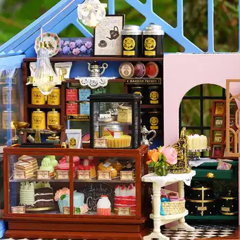 DIY Doll House Rose Garden Cake Shop 3D Dřevěné Miniaturní Domeček pro panenky S Nábytkem Dort Panenka Model Dětské Hračky Dívky Dárek k Narozeninám