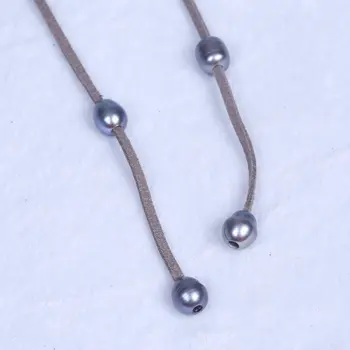 Daking Přírodní šedá Sladkovodní perla Černé Kožené Lano náhrdelník Šperky Za nejlepší přátele
