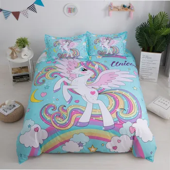 Denisroom Unicorn Ložní prádlo Set Dívka Peřinu Sady Královna Šidítko Sady Dvojčata přehoz přes postel postel XY76#