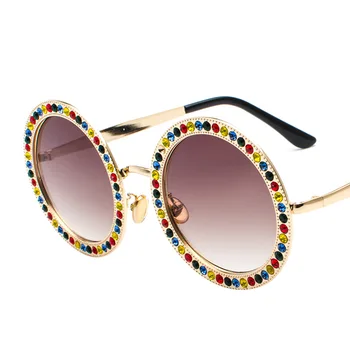 Diamond Kulaté sluneční Brýle, Ženy 2018 Luxusní Značka Designer Crystal sluneční Brýle Ženy Rám ze Slitiny Drahokam Odstíny Gafas de sol