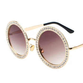Diamond Kulaté sluneční Brýle, Ženy 2018 Luxusní Značka Designer Crystal sluneční Brýle Ženy Rám ze Slitiny Drahokam Odstíny Gafas de sol