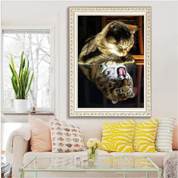 Diamond Výšivka Kočka Reflexe Zvířat DIY 5D Diamond Malování Cross Stitch Plné Náměstí Vrtačky Kamínky, Malování Obrázku
