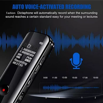 Digitální Hlasový Záznamník Zvuku záznam Zvuku Dvojité Mikrofony Inteligentní LCD Displej, Redukce Šumu, USB Dobíjecí Černá