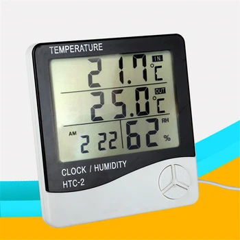 Digitální LCD Teploměr Vlhkoměr Elektronické Teplota Vlhkost Metr Meteorologická Stanice Krytý Venkovní Měřič Budík HTC-2