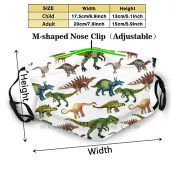 Dinosaurus Přehlídce Dospělí Dětem V Pračce Legrační Obličej Masku S Filtrem Dinosauři T-Rex Různých Dinosaurů Zelená Dinosauři Akvarel