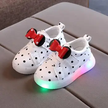 Disney Minnie Mouse dětské boty dětské tenisky se světly dívky podzim Ležérní zářící sportovní obuv Dětské led tenisky