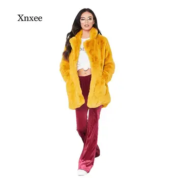 Dlouhé dámské umělé kožešiny kabát hot prodej příležitostné volné měkké králičí kožešiny svrchní oděv ženy 7 barev luxusní teddy bunda růžová tlustý