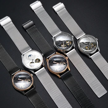 Don Double Skeleton MoonPhase švýcarsko značky luxusní mechanické hodinky, muži plné oceli hodinky vodotěsné hodiny reloj montre