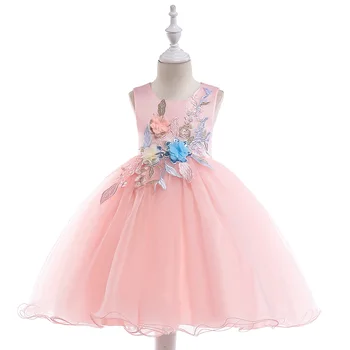 Dospívající Princezna Narozeniny Lace Flower Girl Dress Elegantní Nášivky Svatební Party Dítě Šaty pro Dívky Družička Šaty 3-8 Y Kostým