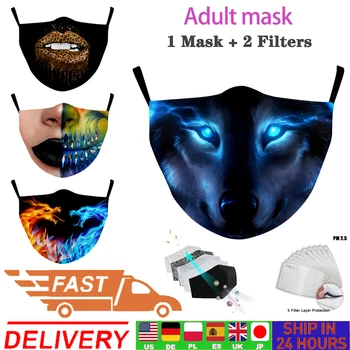 Dospělý, Obličej, Maska Vlk Tisk Opakovaně Větruodolný Ústa Masky Tkanina Proti Prachu Maska Tisk Ústa-muflové Důkaz, Filtr PM2.5 Maska