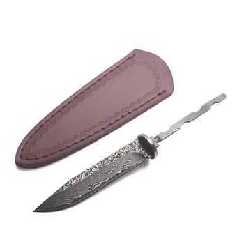 Dropship diy polotovarů ruční rovný nůž Damašek Oceli s pevnou čepelí nůž kování damašek camping nůž S Koženým