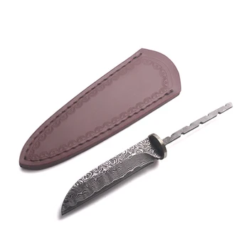 Dropship diy polotovarů ruční rovný nůž Damašek Oceli s pevnou čepelí nůž kování damašek camping nůž S Koženým
