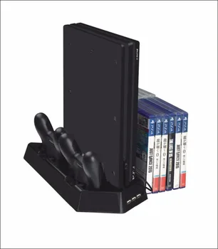 Duální Nabíječka Vertikální Regulátor dokovací Stanice Nabíjecí Držák Stojan+Chlazení Chladič Ventilátor+2 USB Power HUB pro Playstation4 PS4/Pro