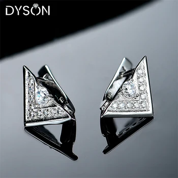 Dyson 925 Sterling Silver Náušnice Pro Ženy Geometrické Trojúhelník Čirý Zirkon Jednoduchý Design Klip Náušnice Nové Strany Jemné Šperky
