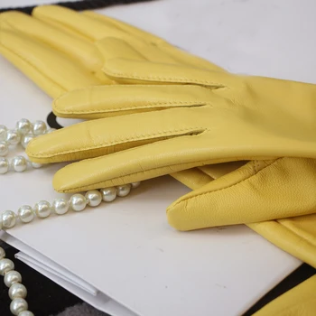 Dámské dlouhé rukavice žluté sexy štíhlý Pravý kožený rukavice lady klub výkon formální strany ovčí kůže dlouhé rukavice 60cm 2020